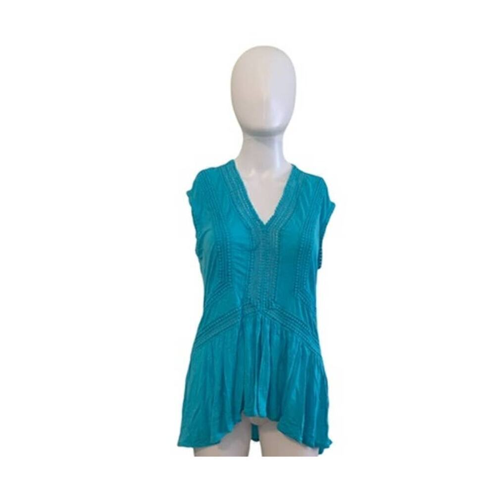 Relativity Women's Size Small Blouse Blue Sleeveless Fit and Flare Flowy Cotton